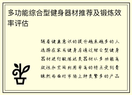 多功能综合型健身器材推荐及锻炼效率评估